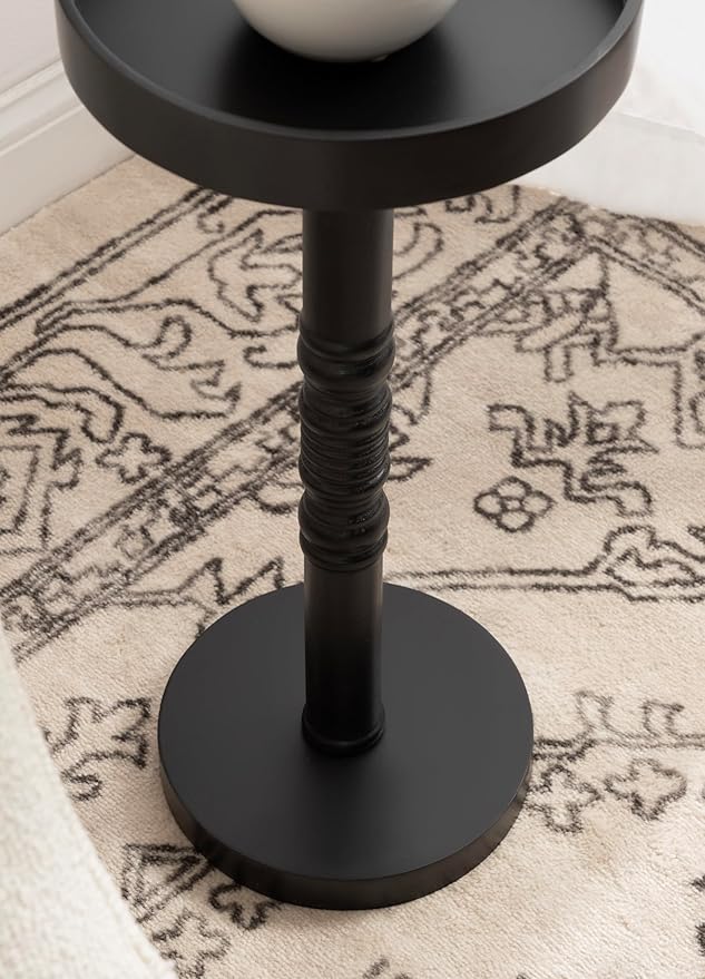 Kate and Laurel Bellport Farmhouse Round Drink Table, 10 x 10 x 22, Black, Decorative Traditional Mini Table for Use as Charming Indoor Plant Stand or Living Room Pedestal Table