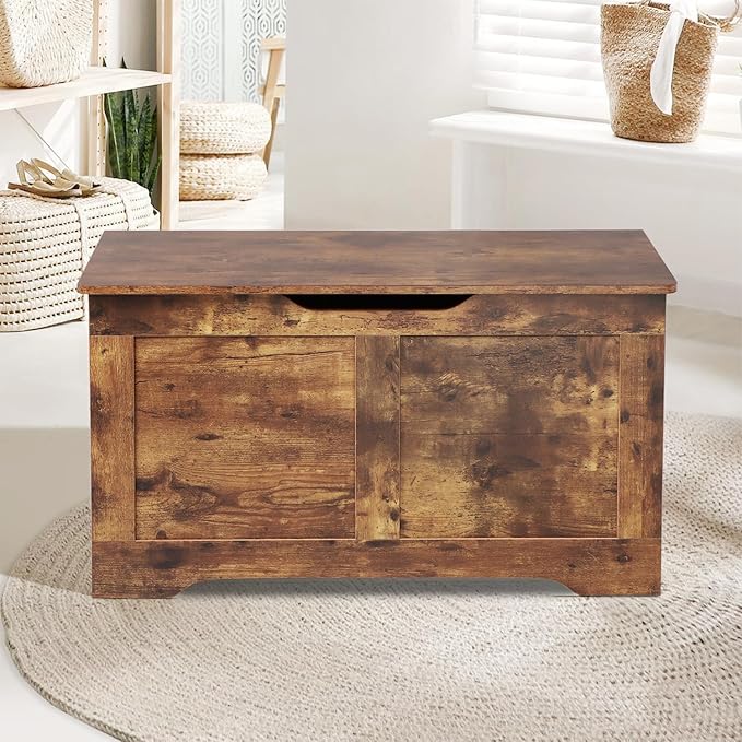 31.5" Storage Chest, Wooden Storage Bench, Lift Top Toy Chest with 2 Safety Hinges, Large Toy Box, Entryway Shoes Bench for Living Room, Bedroom, Rustic Brown