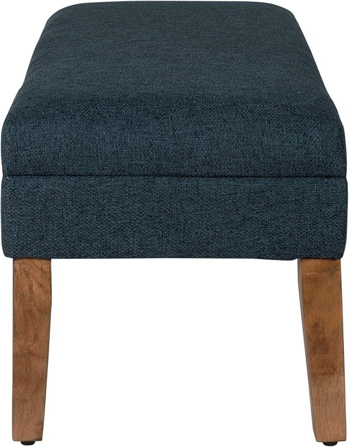 Homepop Home Decor | Upholstered Decorative Storage Ottoman Bench | Ottoman Bench with Storage for Living Room & Bedroom | Decorative Home Furniture, Navy Large
