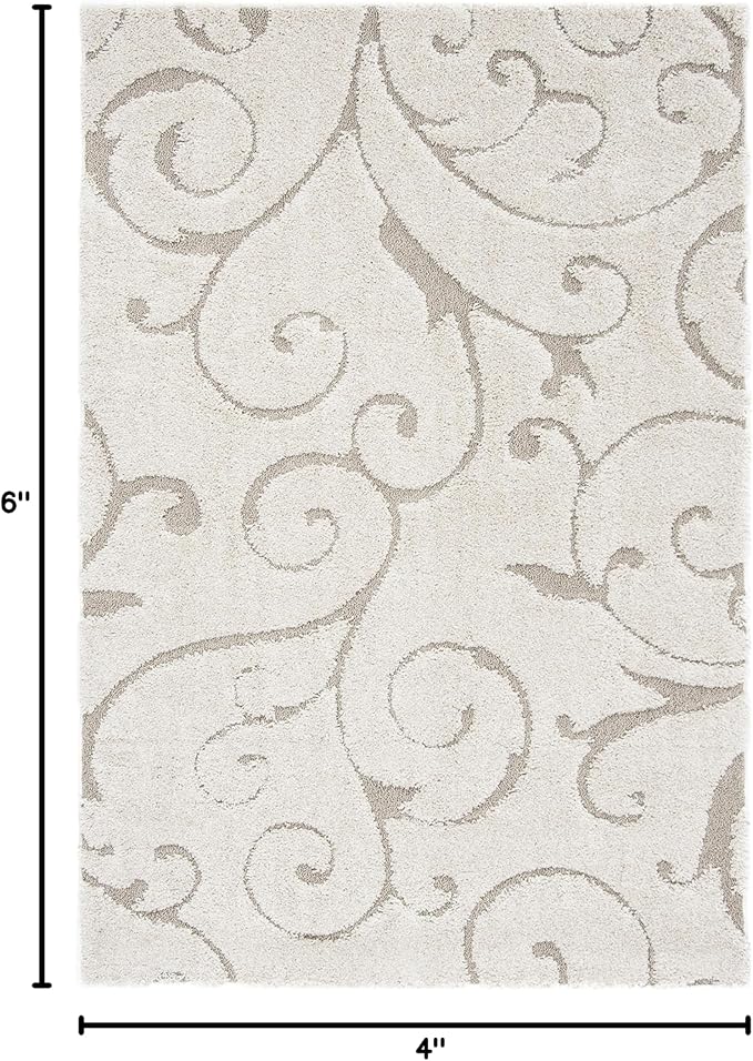 SAFAVIEH Florida Shag Collection Accent Rug - 4' x 6', Cream & Beige, Scroll Design, Non-Shedding & Easy Care, 1.2-inch Thick Ideal for High Traffic Areas in Foyer, Living Room, Bedroom (SG455-1113)