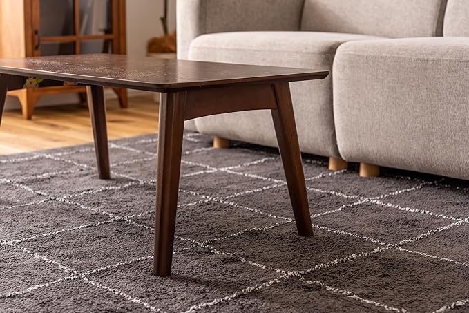 ROOM ESSENCE Folding Coffee Center Table, Size W35.5 x D17.7 x H14.2 Inches, Natural Oak Veneer Table Top, Dark Brown Color, NET-832BR