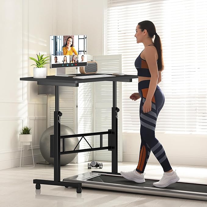Klvied Small Standing Desk Adjustable Height for Sitting and Standing, Portable Laptop Table for Walking Pad (Black)