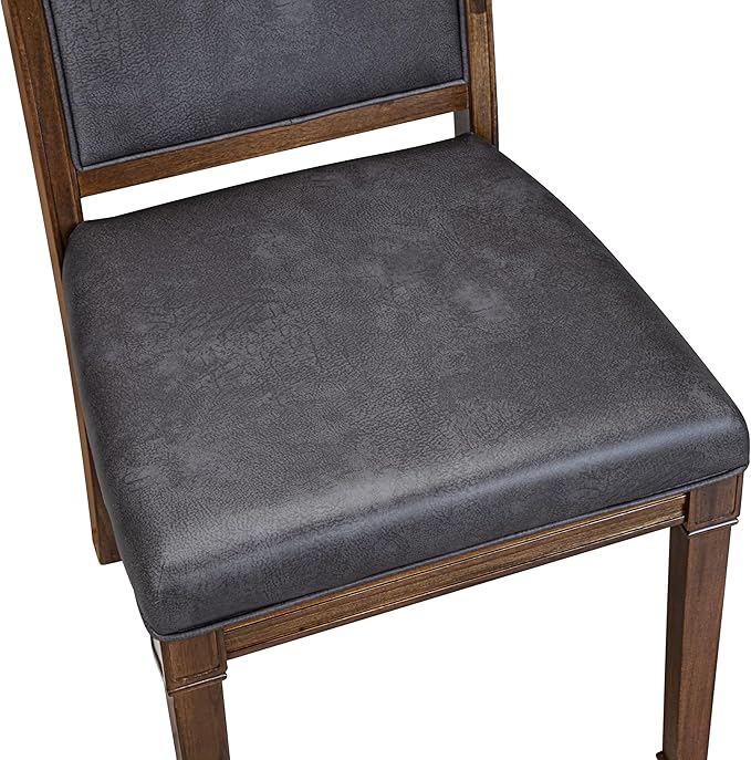 NKAM9-AWA-34 9-Piece Dining Table Set Includes a Kitchen Table and 8 Dark Grey Polyester Fabric Dinner Chairs with High Back - Antique Walnut Finish