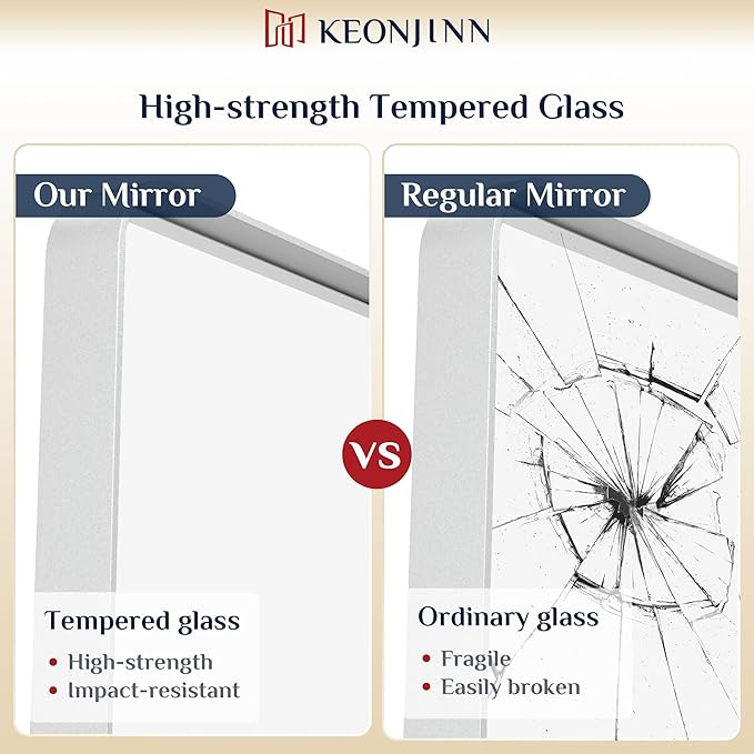 Keonjinn White Bathroom Vanity Mirror - 24 x 36 Inch Rectangular Wall Mirror, Farmhouse Style with Seamless Metal Frame, HD Tempered Glass