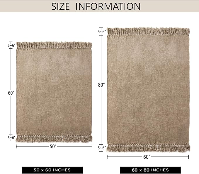 Chenille Throw Blanket for Couch 60"X 80" Twin, Soft Cozy Throws with Fringe Tassel for Bed Sofa Chair Cover, Lightweight Knitted Decorative Boho Blankets for Living Room, Taupe