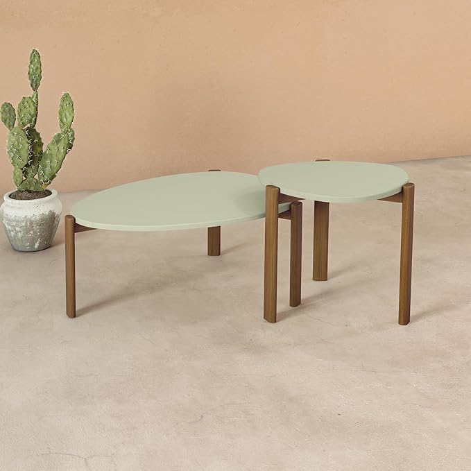 Manhattan Comfort Gales Mid Century Modern Coffee Table with Oval Triangle Shaped Top, Accent Furniture for Living Room Made from Solid Eucalyptus Wood, Pistachio Green