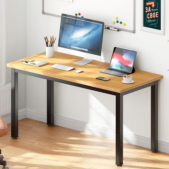DlandHome 47 inches Medium Computer Desk, Composite Wood Board, Decent and Steady Home Office Desk/Workstation/Table, BS1-120TB Teak and Black Legs, 1 Pack