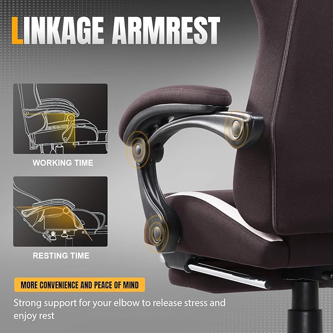 GTRACING Gaming Chair with Foot Rest & Pocket Spring Cushion, Breathable Fabric for Home Office Desk, Ergonomic High Back Computer Chair with Headrest & Lumbar Support, Brown