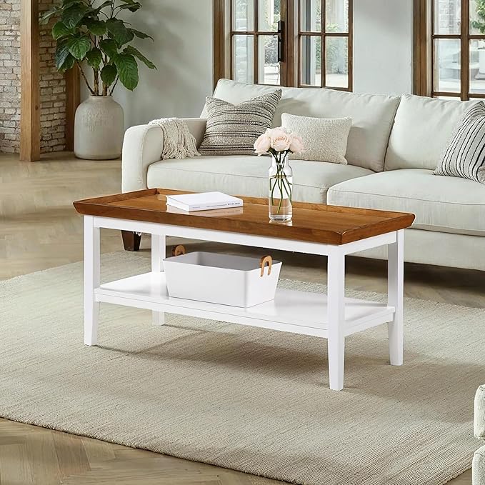 Convenience Concepts Ledgewood Coffee Table 42" - Modern Center Room Accent with Storage Shelf for Transitional, Traditional Living & Family Room, Driftwood/White