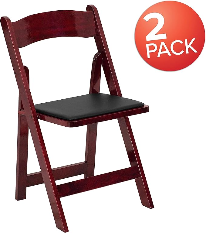 Flash Furniture 2 Pack HERCULES Series Mahogany Wood Folding Chair with Vinyl Padded Seat