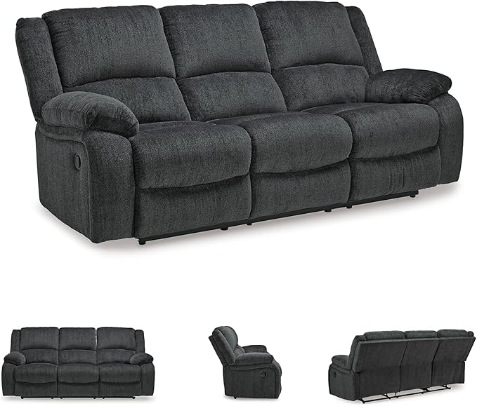 Signature Design by Ashley Draycoll Contemporary Manual Pull Tab Reclining Sofa, Dark Gray