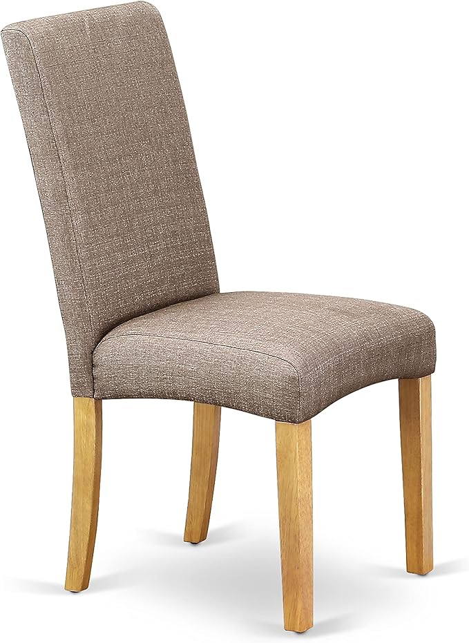 East West Furniture AMDR3-OAK-16 3 Piece Dining Room Table Set Contains a Round Kitchen Table with Pedestal and 2 Dark Khaki Linen Fabric Parsons Dining Chairs, 36x36 Inch, Oak