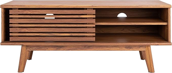SAFAVIEH Aurelio TV Stand for up to 55" Flatscreen – Walnut Brown, 1 Sliding Door with Interior Storage and Open Shelves, Entertainment Media Console (MED9600A)