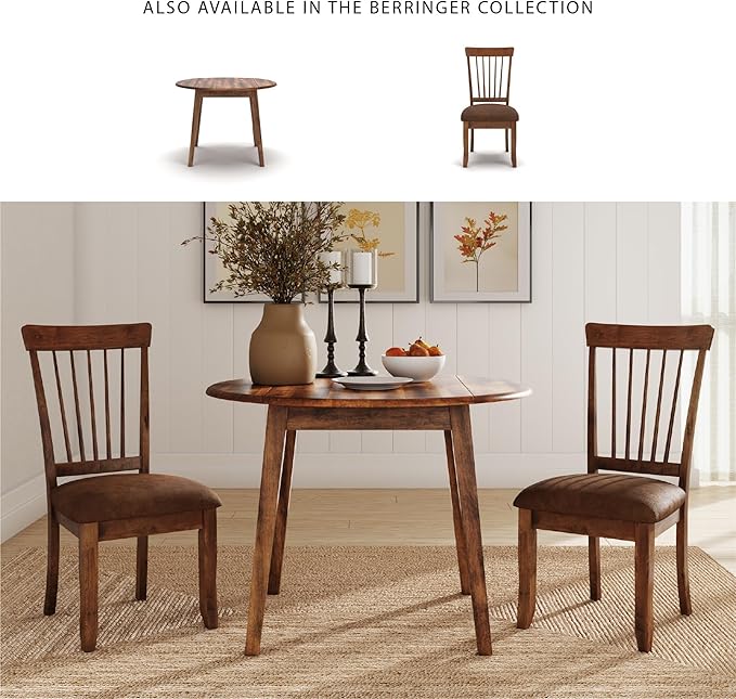 Signature Design by Ashley Berringer Dining Room Round Drop Leaf Table, Rustic Brown