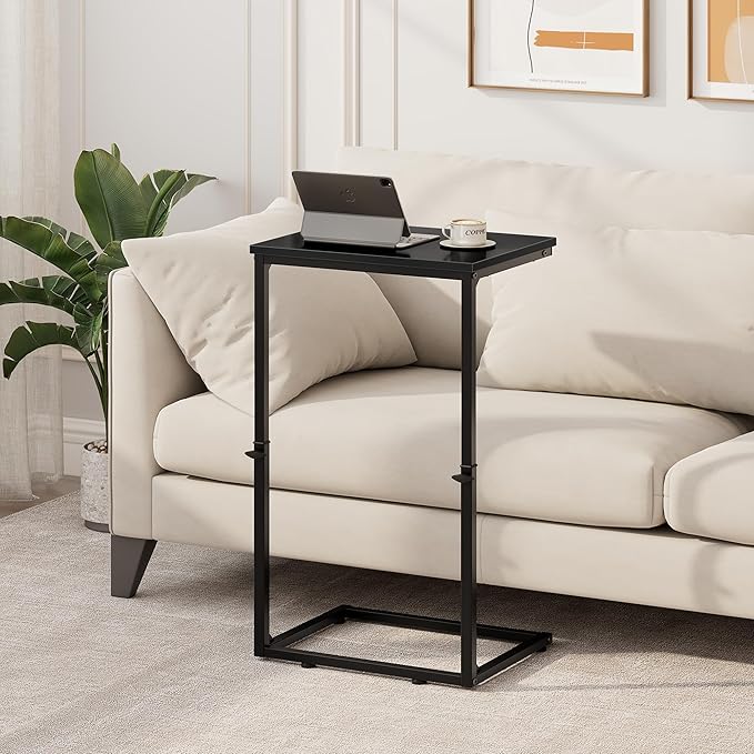 Vagusicc C Shaped End Table for Couch, 33.2'' Extra Tall C Table Adjustable Height Side Table, Small Side Table for Small Spaces, Couch Tables That Slide Under, Tv Tray Table for Living Room, Black