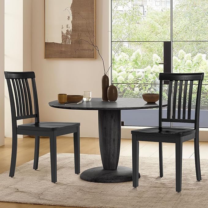COLAMY Wooden Dining Room Chairs Set of 2, Spindle High Back Windsor Kitchen Side Chair, Farmhouse Dining Chairs for Kitchen, Dining Room, Black