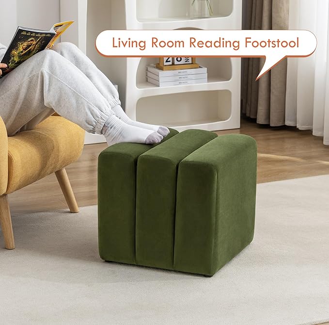 ONEVOG 18" Large Square Ottoman Foot Rest, Olive Green Velvet Fabric Upholstered Modern Cube Footstool, Vanity Stools, Couch Footrest, Comfy Ottoman Pouf Seat for Living Room, Bedroom, Coffee Table