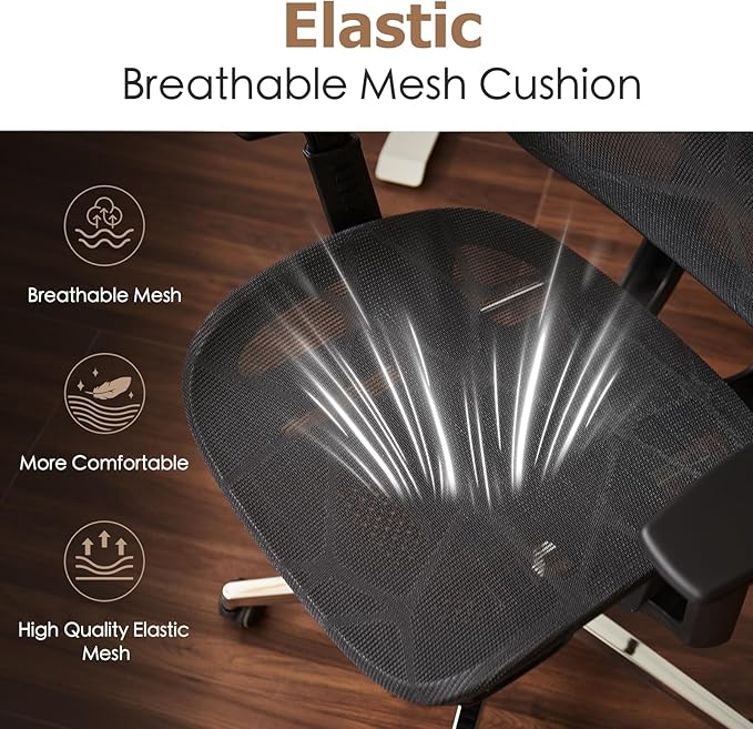 Ergonomic Mesh Office & Gaming Chair with Footrest, High Back Home Office Desk Chair, Comfortable Lumbar Support, 130° Tilt, Adjustable 3D Armrest & 2D Headrest (Black)