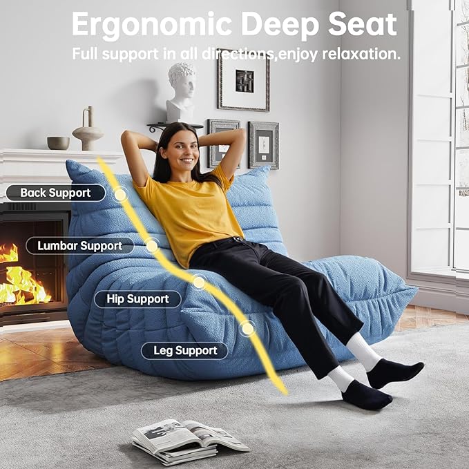 Bean Bag Chairs for Adults, BeanBag Reading Chair Memory Foam Couch, Floor Chair Soft Teddy Material, Comfy Reading Nook Chairs for Bedroom Living Room Office