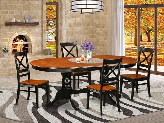 East West Furniture PLQU5-BCH-W 5 Piece Kitchen Table Set for 4 Includes an Oval Dining Room Table with Butterfly Leaf and 4 Dining Chairs, 42x78 Inch, Black & Cherry