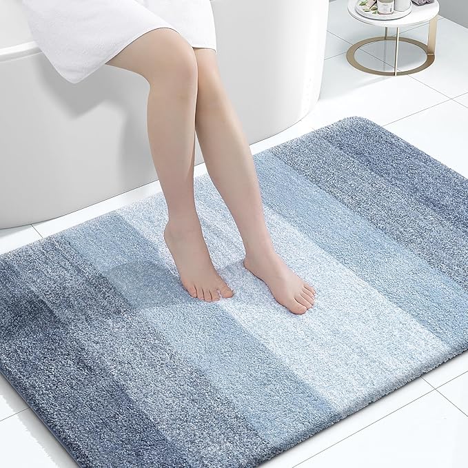 OLANLY Bathroom Rugs Mat 47x32, Extra Soft Absorbent Microfiber Bath Rugs, Rubber Backing, Quick Dry, Machine Washable Bath Mats for Bathroom Floor, Tub and Shower, Home Decor Accessories, Blue