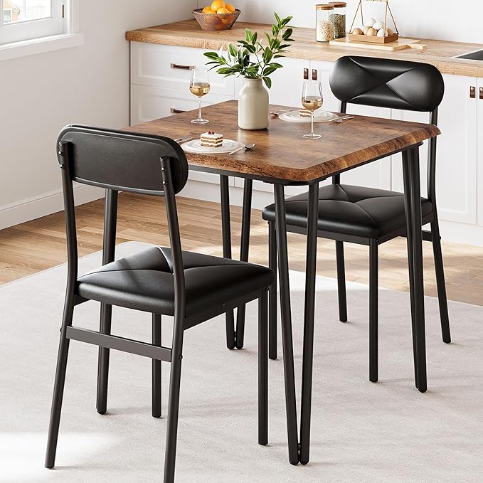 IDEALHOUSE Dining Table Set for 4, Kitchen Table with Upholstered Chairs for Kitchen Room and Small Spaces (Retro, Table with 2 Upholstered Chairs)