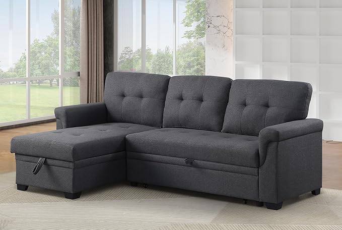 Ball & Cast L-Shape Reversible Sectional Sleeper Sofa Bed 4 in 1 Pull Out Couch with Storage Chaise & Removable Back Cushions,Convertible Sleeper Corner Couch Pull-Out Sofa Bed for Living Room,Office