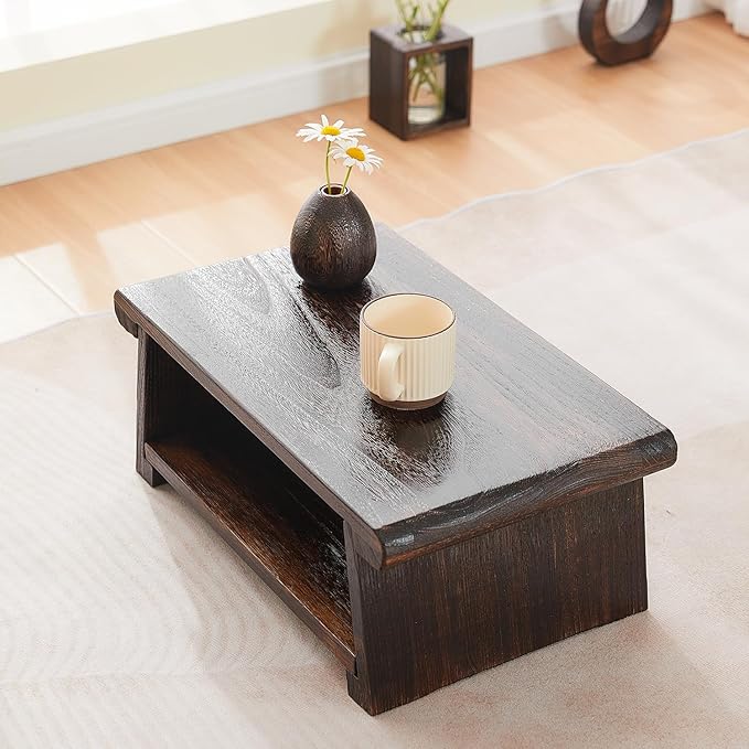 Japanese Altar Table,Folding Floor Table,Wood Small Low Meditation Table,Coffee Table for Living Room, Brown,19.7" x 11.8" x 7.9"