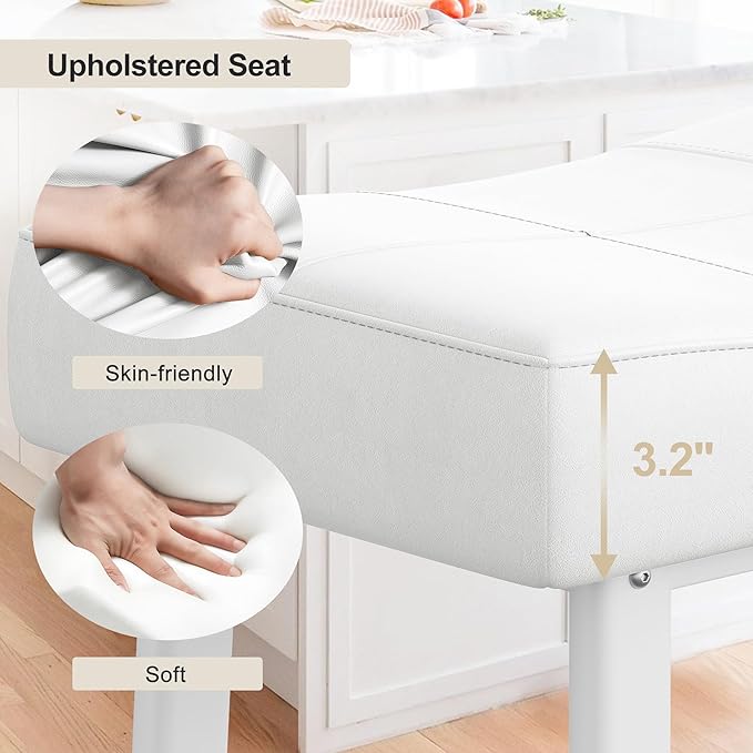 GarveeHome Counter Height Bar Stools Set of 4, 24 Inch Barstools for Kitchen Island Counter, Upholstered Padded Saddle Chairs with Cushion, Easy Assembly, White