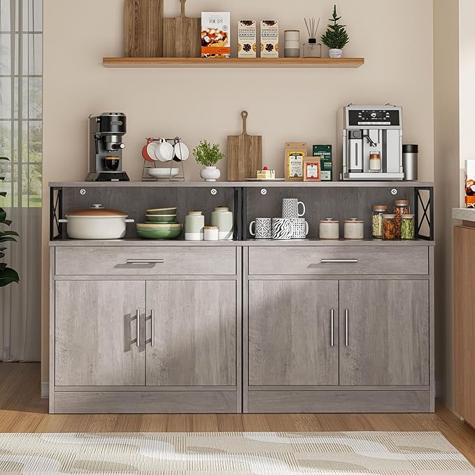 Shintenchi Kitchen Buffet Cabinet with Adjustable Shelf, Modern Kitchen Storage Cabinet,Farmhouse Coffee Bar Cabinet（Ash Grey）