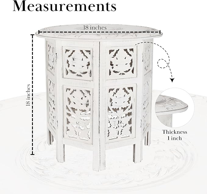 The Wooden Town Handcrafted White Wood End Table - Antique Finish, Small Accent Table 18"x18" for Living Room, Bedroom, Sofa Side or Nightstand Use