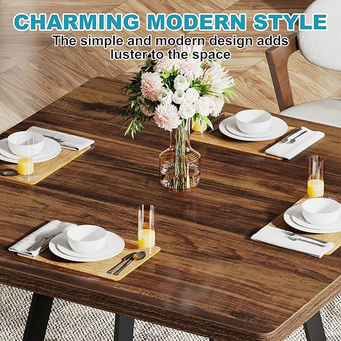 Square Dining Table for 2-4, 31.5" Small Dinner Table with Metal Frame Base Square Kitchen Tables for Dining Room, Kitchen, Living Room, Brown & Black