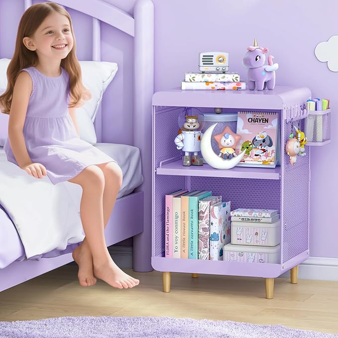 Kids Nightstand,Kids Bedside Table,Teen Girls Night Stand,Toddler Night Stand,End Table for Girls Room Storage,Purple Nightstand