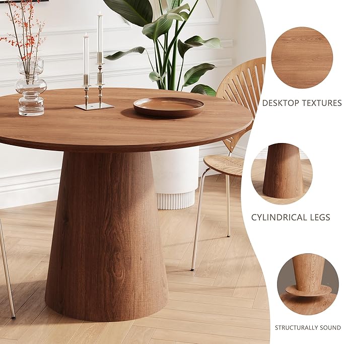 Round Dining Table for 4, 43" Wood Round Kitchen Table, Circle Dining Tables for Kitchen Living Room, Small Spaces