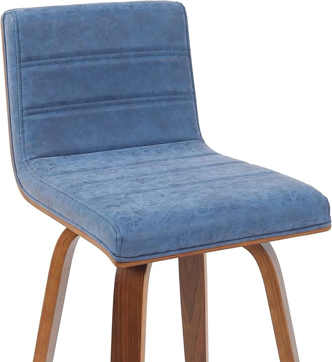 Vienna Modern Counter Height Swivel Bar Stool with Vintage Blue Upholstered Seat and Walnut Finished Wood Frame Set of 2