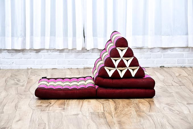 Leewadee - Comfortable Japanese Floor Mattress Used As Thai Floor Bed with Triangle Cushion, Futon Mattress Or Thai Massage Mat, 67 x 21 inches, Auburn Pink