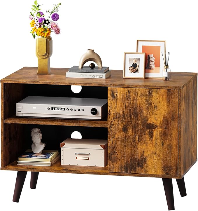 WLIVE TV Stand for 40 Inch TVs, Small Entertainment Center with Storage Cabinet, Mid-Century Modern TV Stands for Living Room and Bedroom, 32" TV Console, Brown