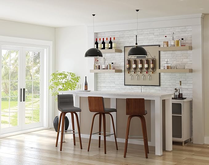 Vienna 30" Swivel Bar Stool in Walnut Wood Finish with Gray Faux Leather - Set of 3