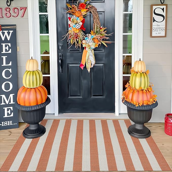 OJIA Outdoor Rug 4'x6', Cotton Woven Patio Rug Washable Rugs Front Porch Rug Outdoor Door Mat Entryway Rugs Indoor Area Rugs Floor Mat for Backyard/Entry/Kitchen/Bedroom/Living Room (Orange/White/Tan)