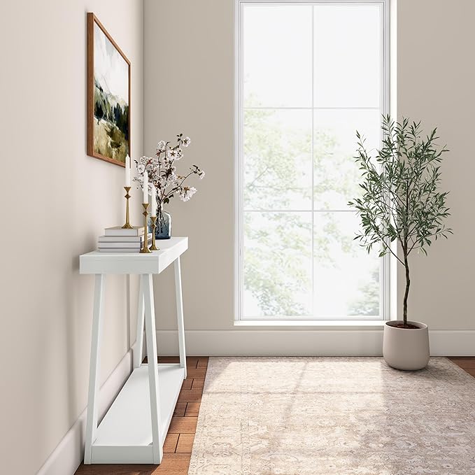 Plank+Beam Solid Wood Console Table with Storage, 46.25 Inch, Sofa Table with Shelf, Narrow Entryway Table for Hallway, Behind The Couch, Living Room, Foyer, Easy Assembly, White