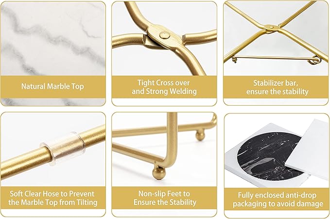 Real Marble top Gold Metal Round 15 in Side End Table with Modern Lightweiht Bedside Small Coffee Table Plant Stand for Living Room Bedroom Small Space