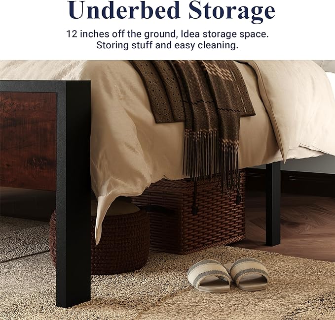 Allewie King Size Platform Bed Frame with Wooden Headboard and Footboard, Heavy Duty 12 Metal Slats Support, No Box Spring Needed, Under-Bed Storage, Noise Free, Easy Assembly, Mahogany