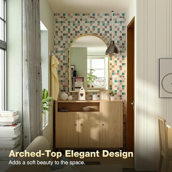 Brightify Arched Mirror, Arched Wall Mirror, 24 x 40 Inch Gold Arch Mirror, Metal Frame Gold Bathroom Mirror, Arched Top Bathroom Vanity Mirror for Living Room Bedroom Mantel Entryway Hallways