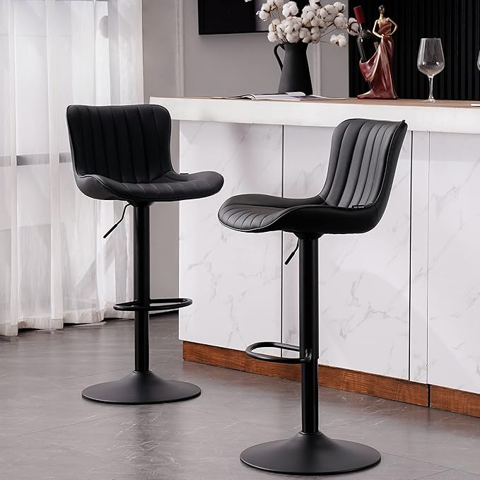 YOUNUOKE Counter Height Bar Stools for Kitchen Island 24 inch Metal Black Barstools Set of 2 Adjustable Swivel Counter Stool with Back