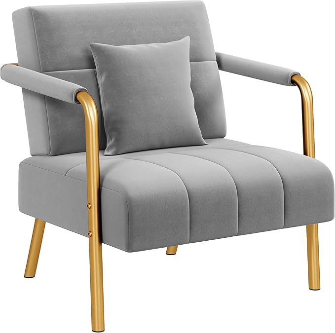 Yaheetech 30" W Modern Sofa Small Sofa Luxurious Velvet Fabric Couch with Gold-Tone Metal Arms and Legs for Living Room, Home Office, Studio Light Gray