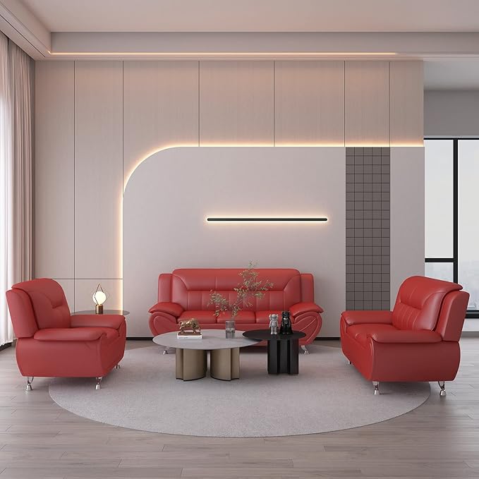Container Furniture Direct Michael Modern Faux Leather Upholstered Stainless Steel Legs Living Room, Chair, Loveseat, Sofa, White Dove