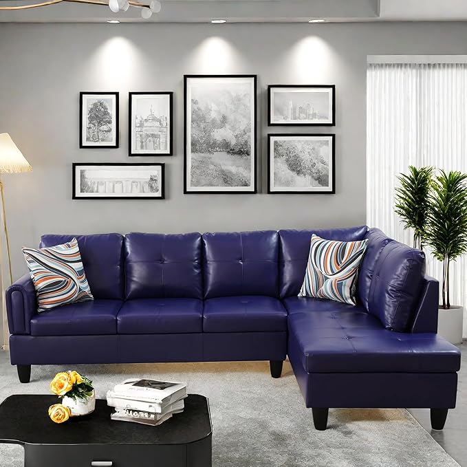 Convertible Leather Sectional Couch, Modern L Shaped Couch with Storage, Large Modular 5-Seat Sectional Sofa with Ottomans for Living Room and Office, Dark Blue-Violet