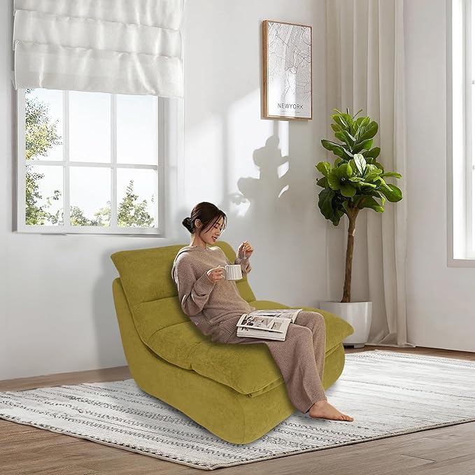 Bean Bag Chair - Memory Foam Bean Bag Chair for Adults, Comfy High-Resilience Single Sofa, Small Space Floor Chair, Chaise Lounge for Living Room, Bedroom (Grass Green, Cushions)