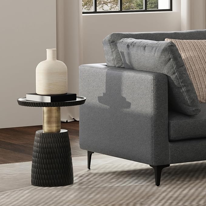 SIMPLIHOME Breanna 16-inch Wide Solid Mango Contemporary-Style End Table in Black/Gold, Sculptural Accent Table for Living Room, Office, or Bedroom