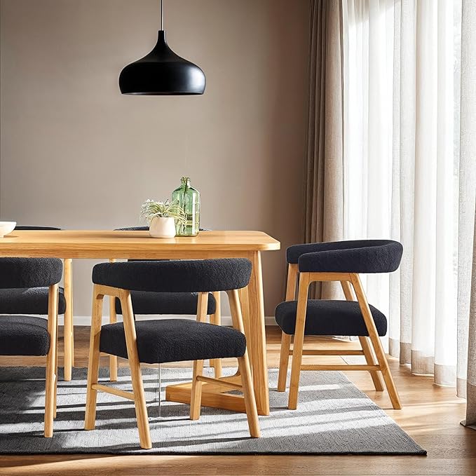 Walker Edison Ezra Modern Curved Back Dining Chair with Boucle Upholstery - Black (Set of 2)